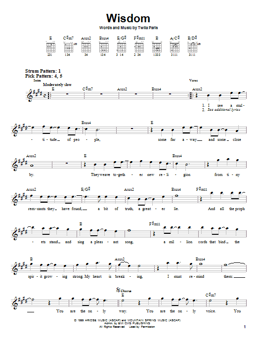 Twila Paris Wisdom sheet music notes and chords. Download Printable PDF.