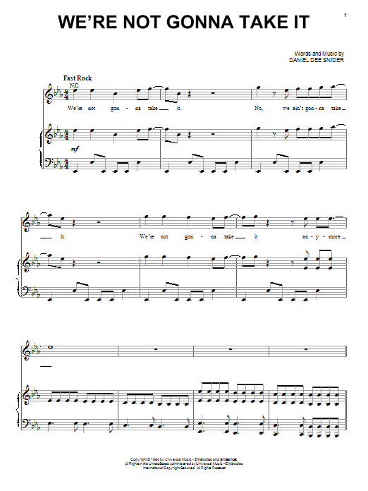 Twisted Sister We're Not Gonna Take It sheet music notes and chords. Download Printable PDF.