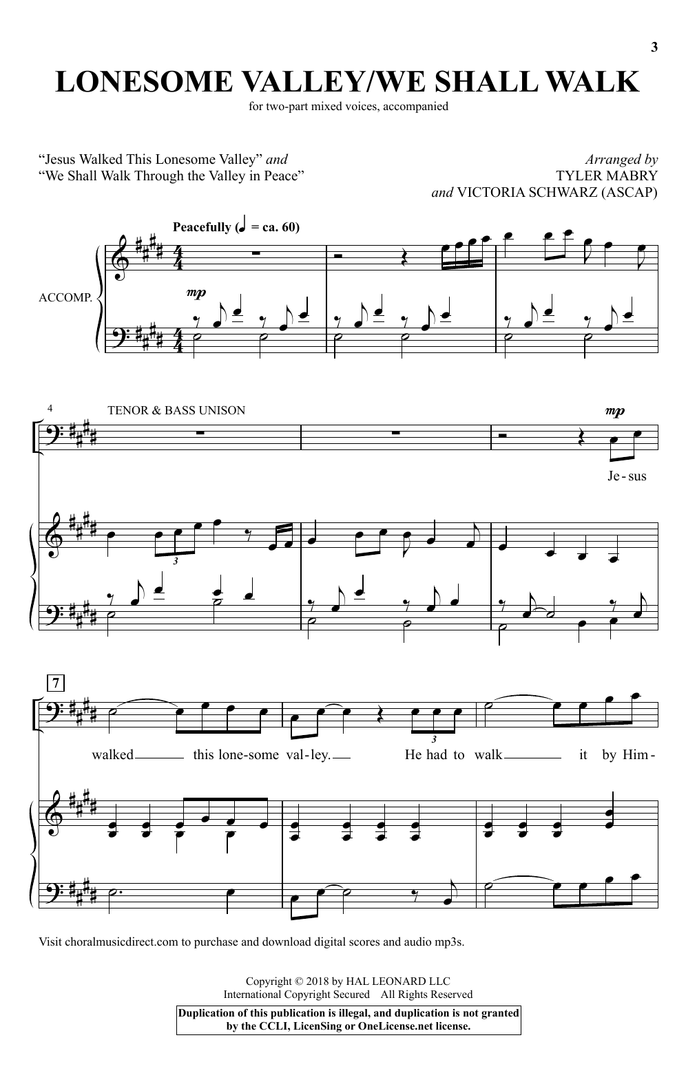 Tyler Mabry & Victoria Schwarz Lonesome Valley/We Shall Walk sheet music notes and chords arranged for 2-Part Choir