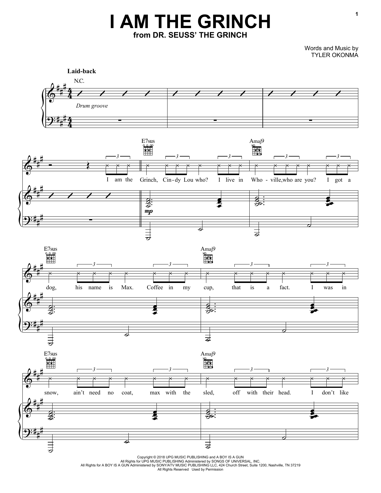 Tyler, The Creator I Am The Grinch (from The Grinch) sheet music notes and chords arranged for Piano & Vocal