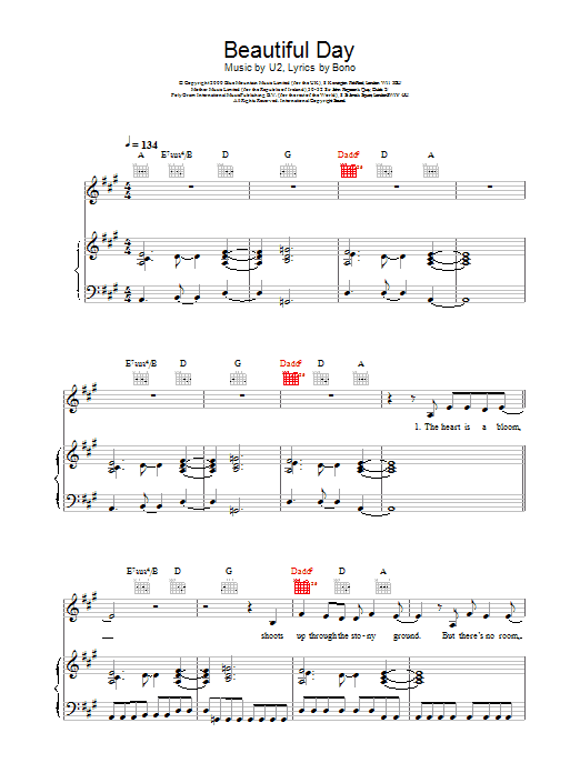 U2 Beautiful Day (arr. Mark De-Lisser) sheet music notes and chords arranged for Piano, Vocal & Guitar Chords