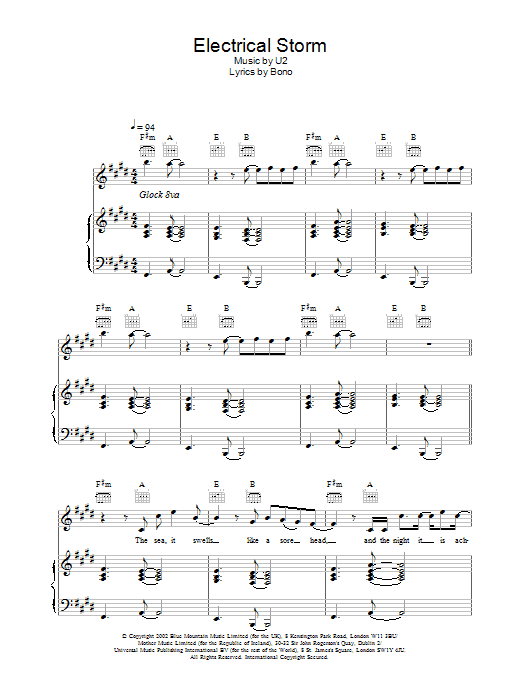 U2 Electrical Storm sheet music notes and chords. Download Printable PDF.