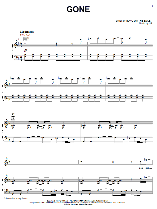 Learn to play U2 Gone sheet music for Guitar Tab in minutes. Price: 7.8900$ U2 Gone sheet music notes and chords arranged for Guitar Tab