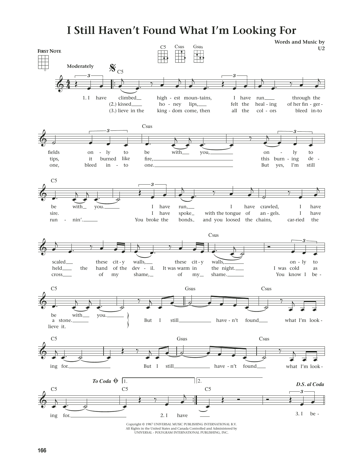 U2 I Still Haven't Found What I'm Looking For (from The Daily Ukulele) (arr. Jim Beloff) sheet music notes and chords. Download Printable PDF.