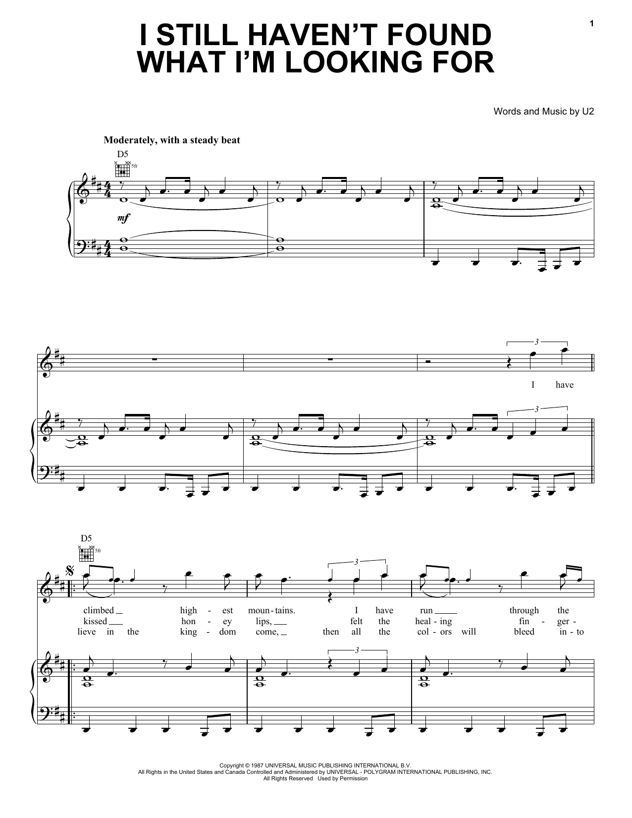 U2 I Still Haven't Found What I'm Looking For sheet music notes and chords arranged for Tenor Sax Solo