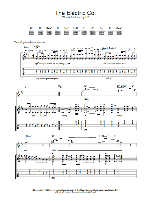 U2 The Electric Co. sheet music notes and chords arranged for Guitar Tab