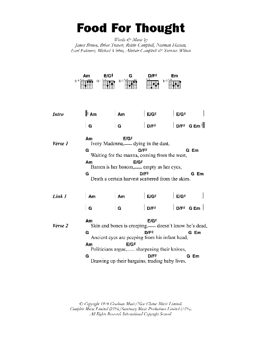 UB40 Food For Thought sheet music notes and chords. Download Printable PDF.