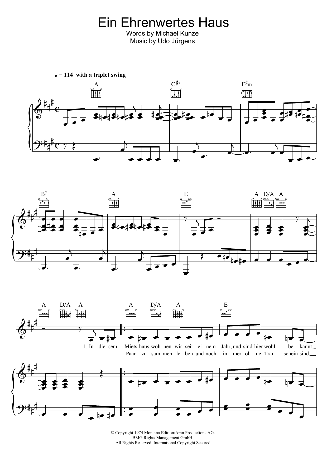 Udo Jürgens Ein Ehrenwertes Haus sheet music notes and chords. Download Printable PDF.