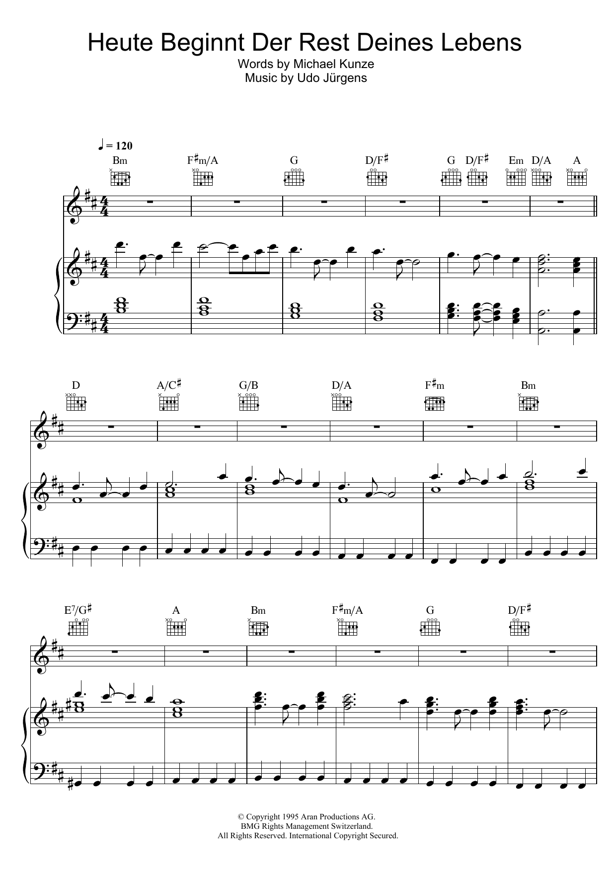 Udo Jürgens Heute Beginnt Der Rest Deines Lebens sheet music notes and chords. Download Printable PDF.