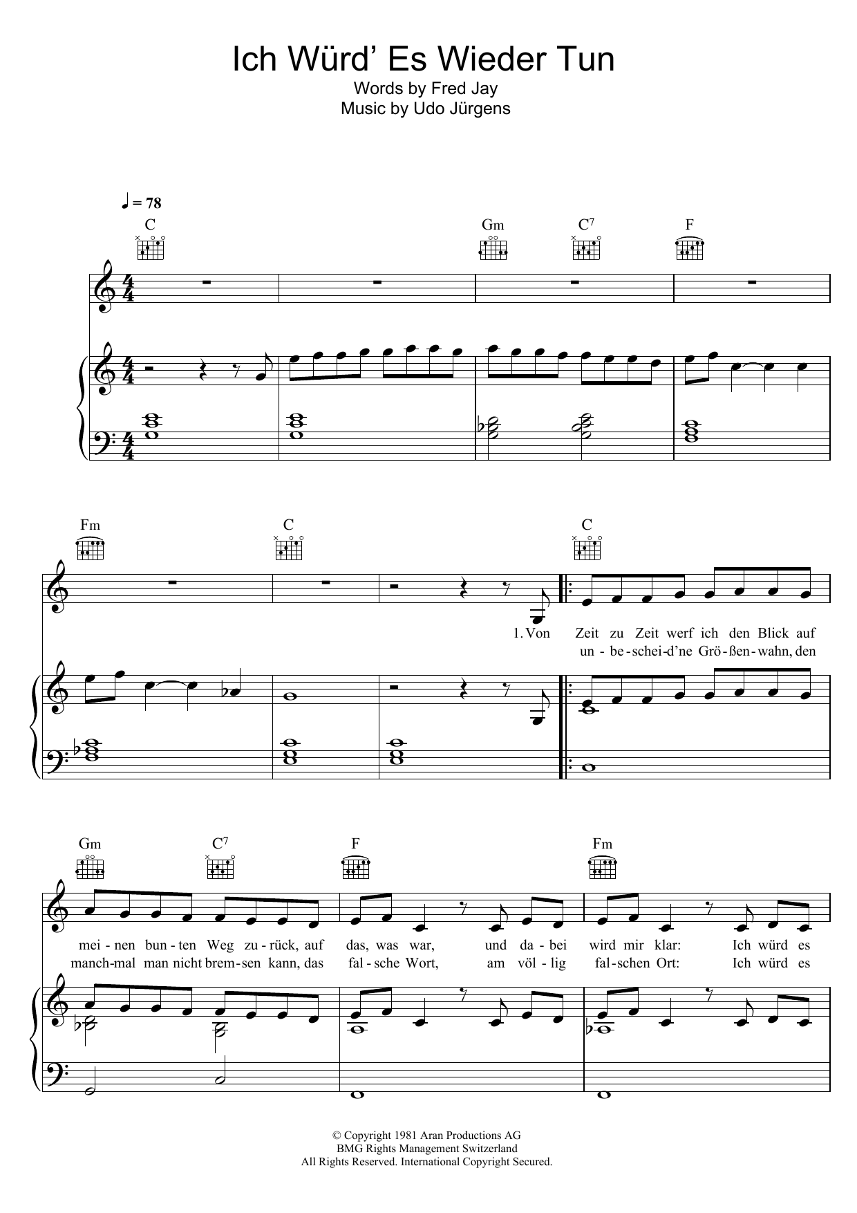 Udo Jürgens Ich Würd' Es Wieder Tun sheet music notes and chords. Download Printable PDF.