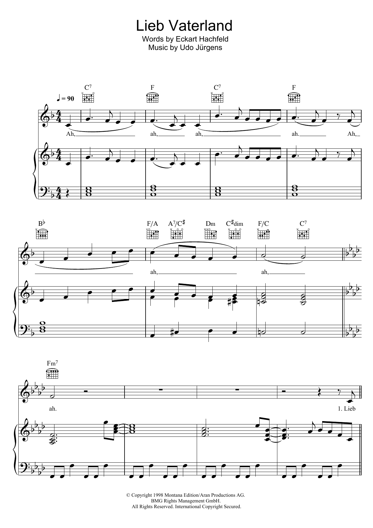 Udo Jürgens Lieb Vaterland sheet music notes and chords. Download Printable PDF.