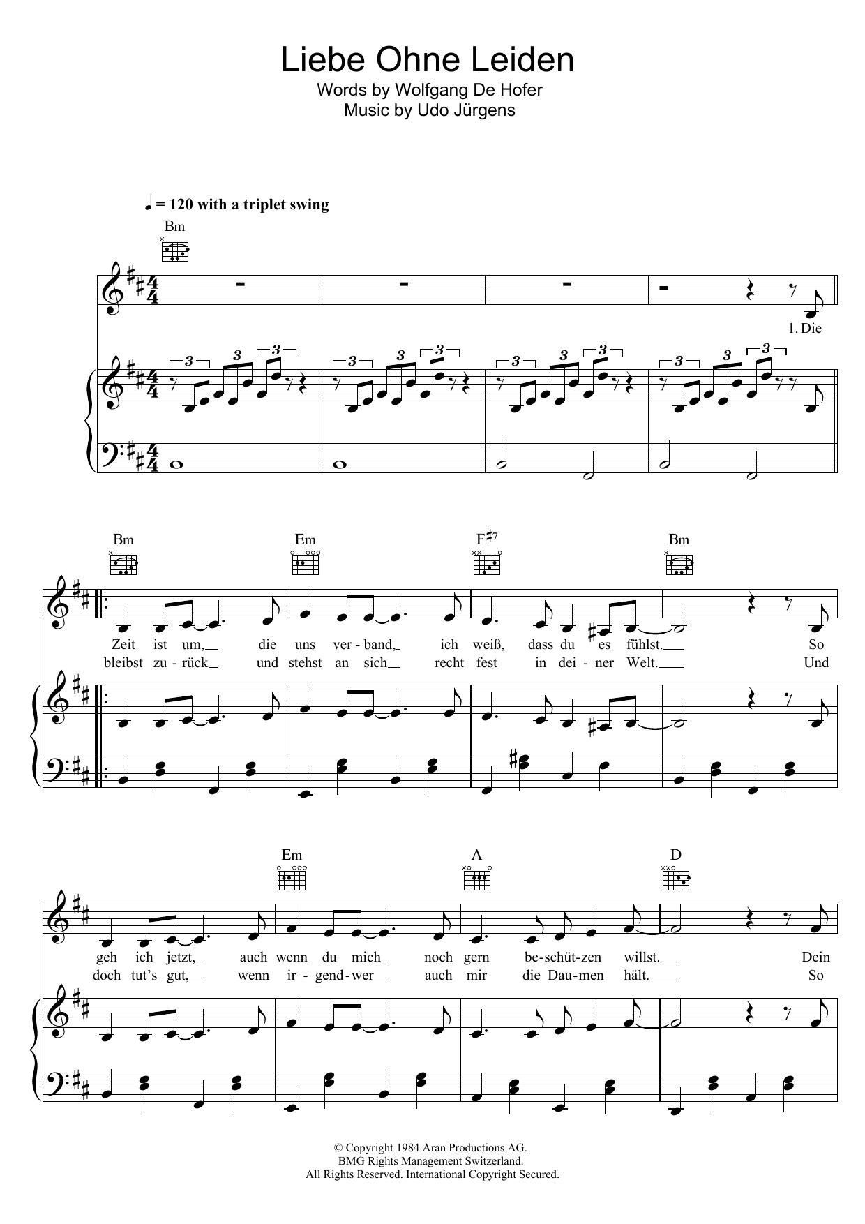 Udo Jürgens Liebe Ohne Leiden sheet music notes and chords. Download Printable PDF.