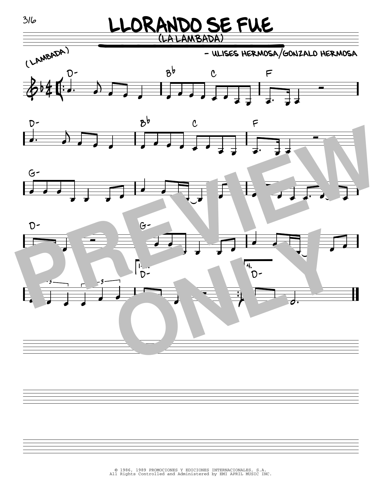 Ulises Hermosa Llorando Se Fue (La Lambada) sheet music notes and chords. Download Printable PDF.