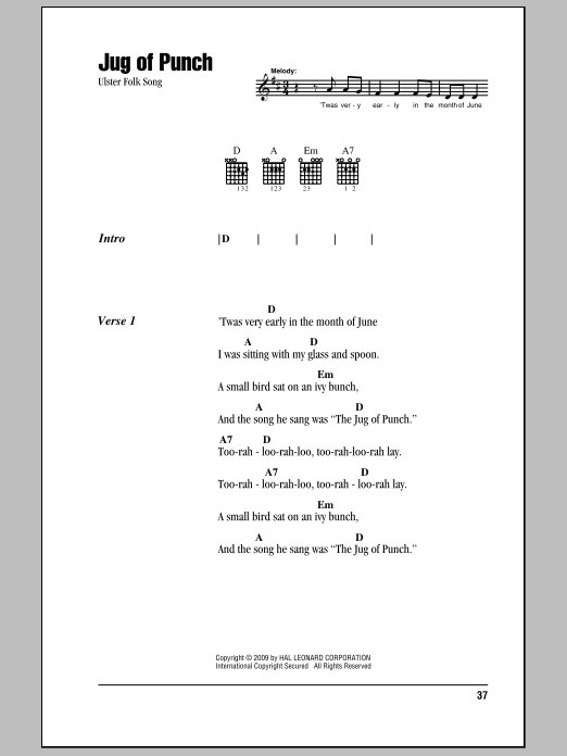 Ulster Folk Song Jug Of Punch sheet music notes and chords. Download Printable PDF.