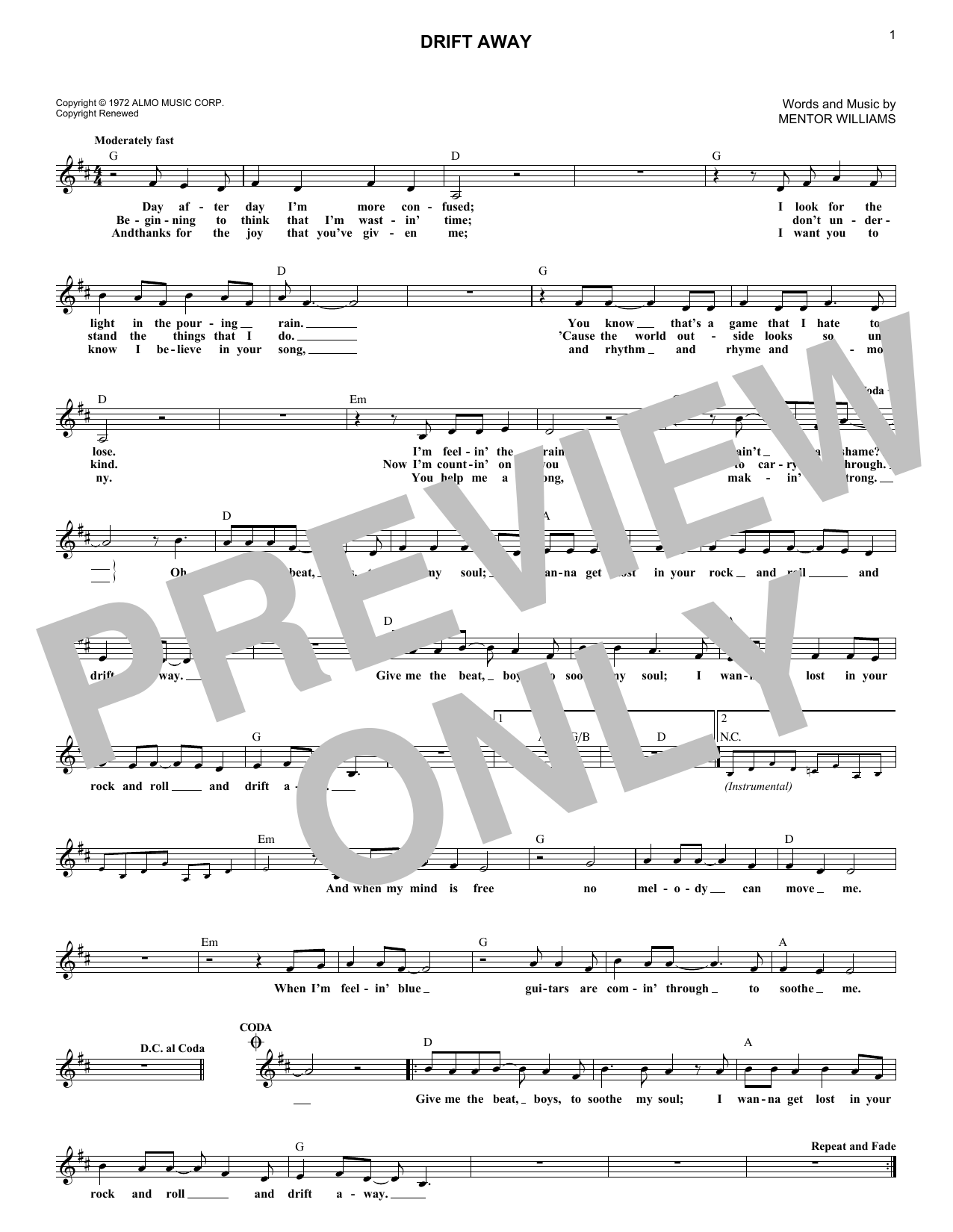 Uncle Kracker Drift Away (feat. Dobie Gray) sheet music notes and chords. Download Printable PDF.