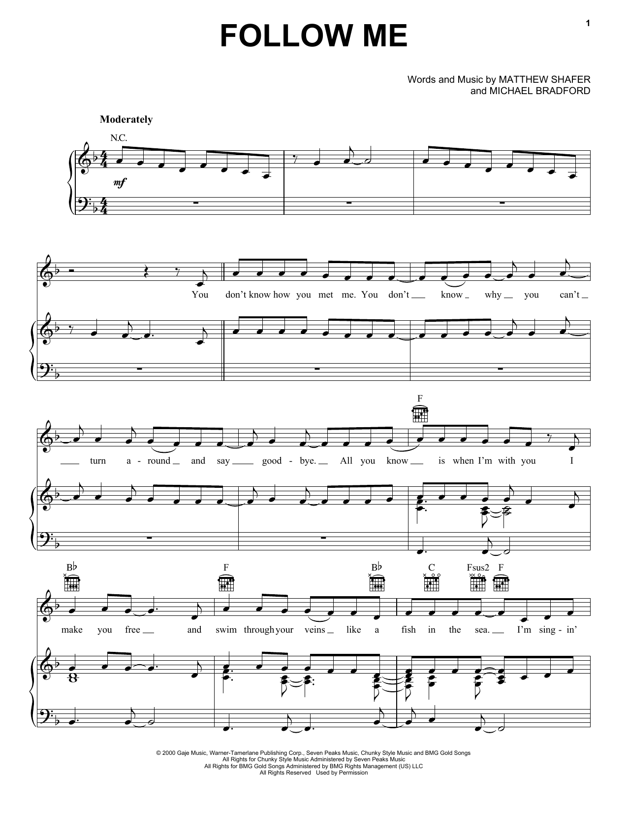 Uncle Kracker Follow Me sheet music notes and chords. Download Printable PDF.