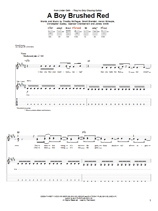 Underoath A Boy Brushed Red sheet music notes and chords. Download Printable PDF.