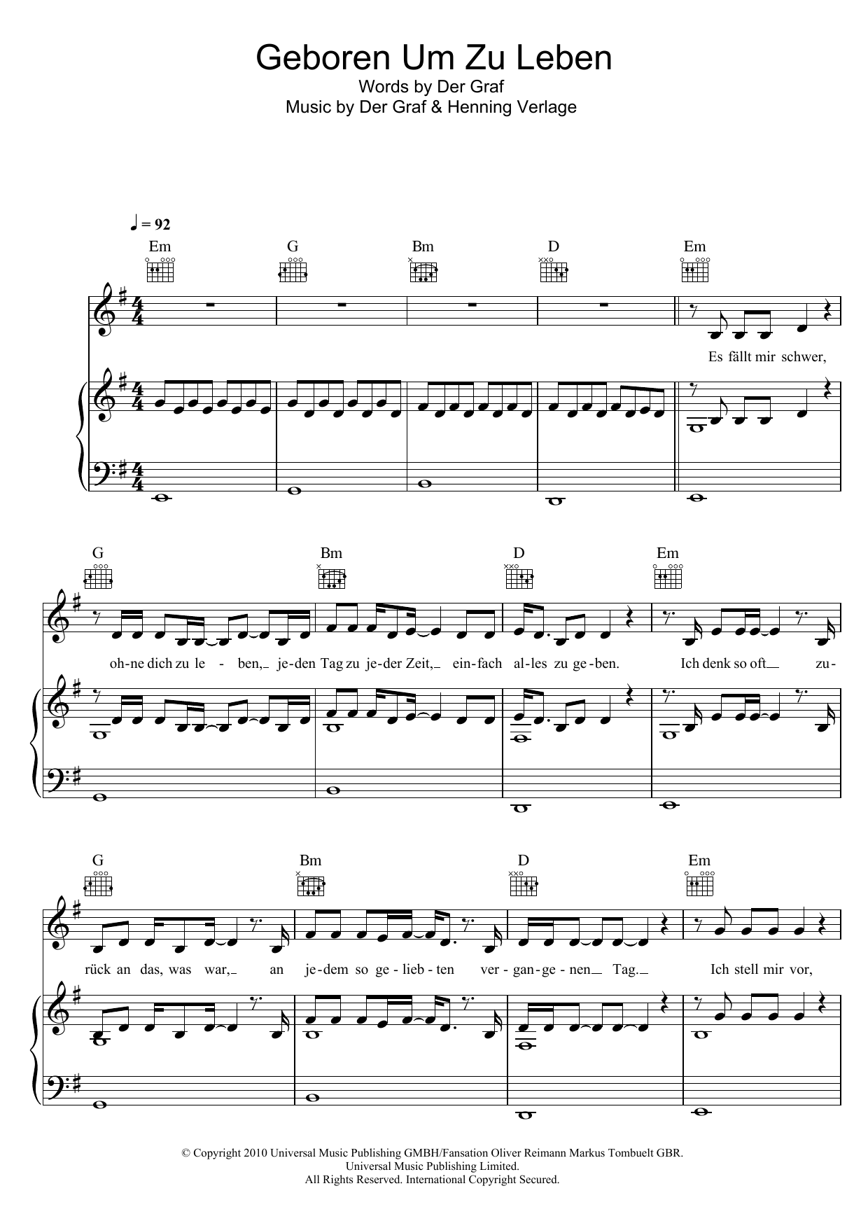 Unheilig Geboren Um Zu Leben sheet music notes and chords. Download Printable PDF.