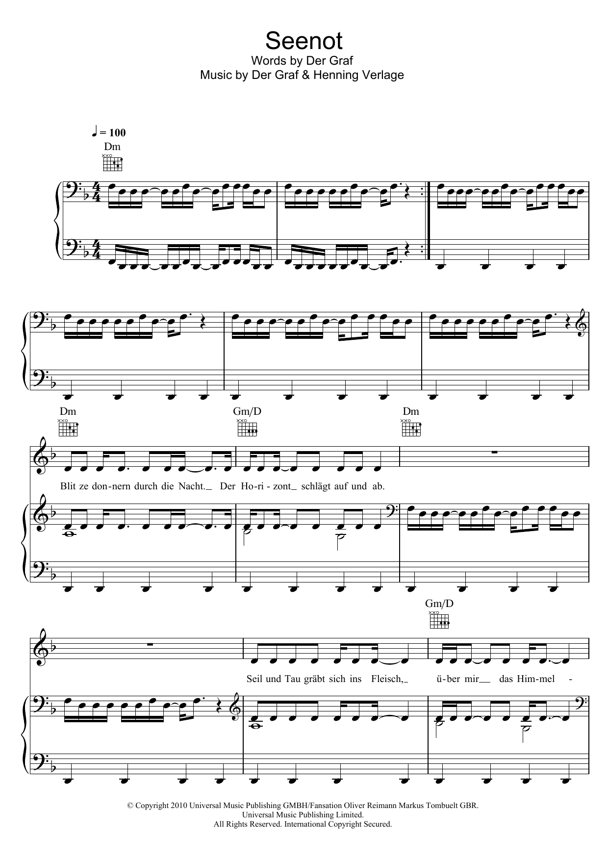 Learn to play Unheilig Seenot sheet music for Piano, Vocal & Guitar Chords in minutes. Price: 7.8900$ Unheilig Seenot sheet music notes and chords arranged for Piano, Vocal & Guitar Chords