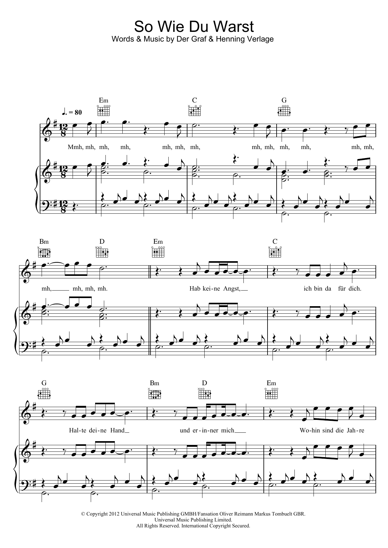 Unheilig So Wie Du Warst sheet music notes and chords. Download Printable PDF.