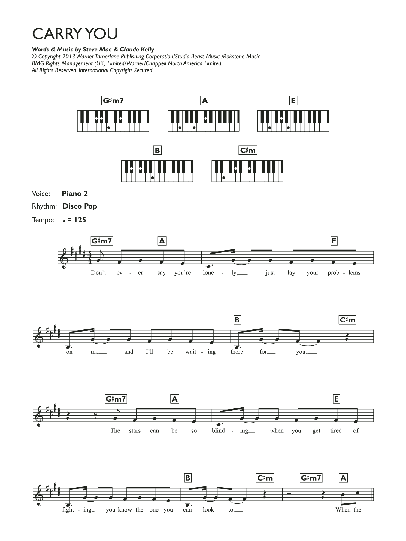 Union J Carry You sheet music notes and chords arranged for Piano Chords/Lyrics