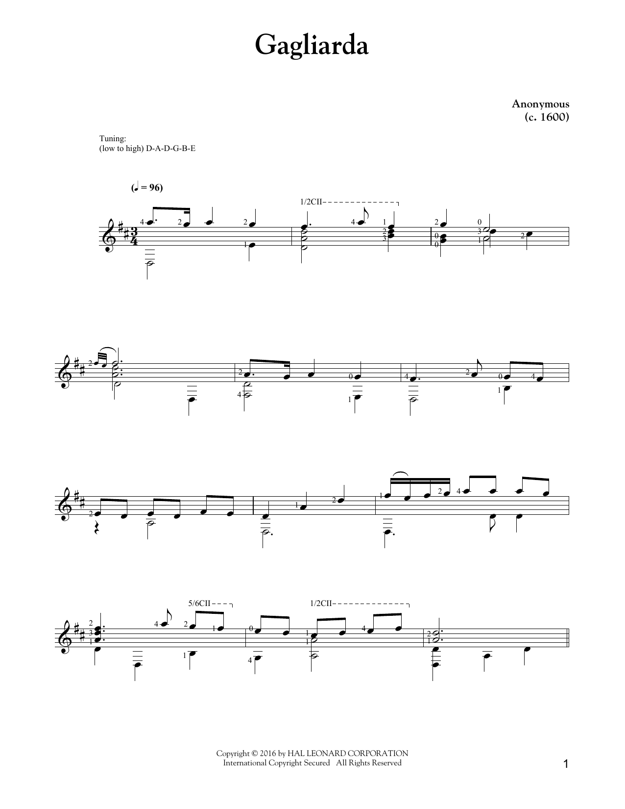 Unknown Gagliarda sheet music notes and chords. Download Printable PDF.