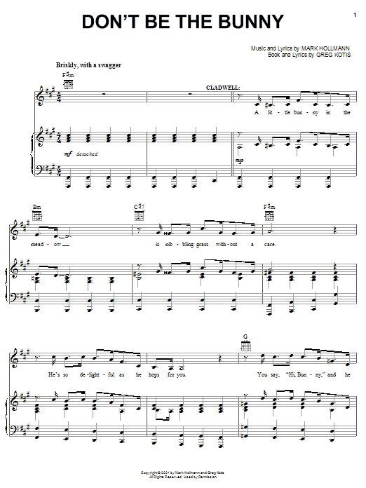 Urinetown (Musical) Don't Be The Bunny sheet music notes and chords. Download Printable PDF.