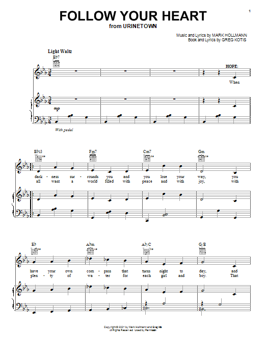 Urinetown (Musical) Follow Your Heart sheet music notes and chords. Download Printable PDF.