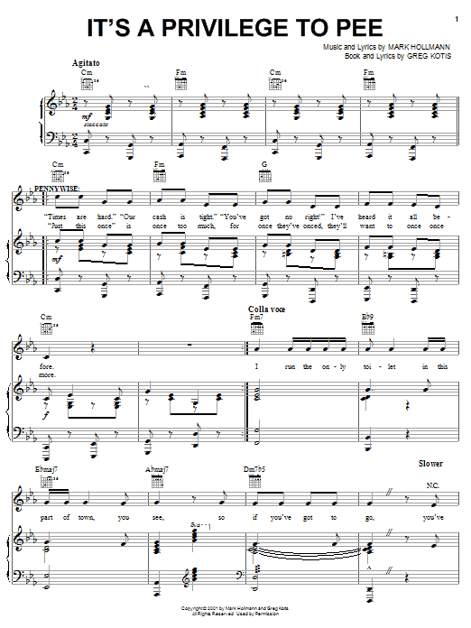 Urinetown (Musical) It's A Privilege To Pee sheet music notes and chords. Download Printable PDF.