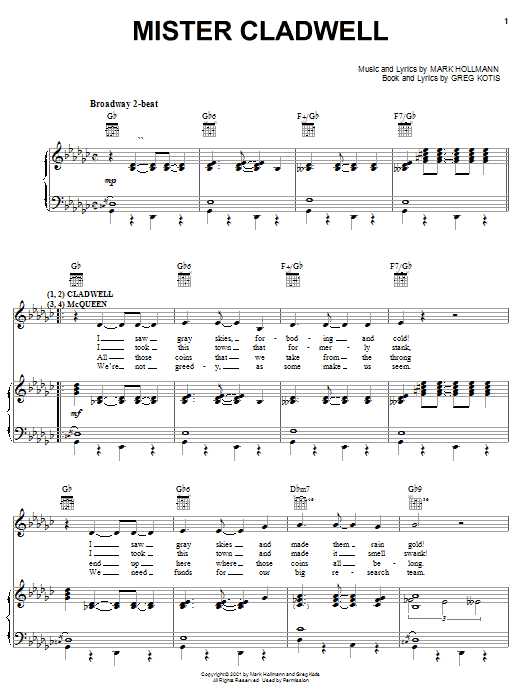 Urinetown (Musical) Mister Cladwell sheet music notes and chords. Download Printable PDF.