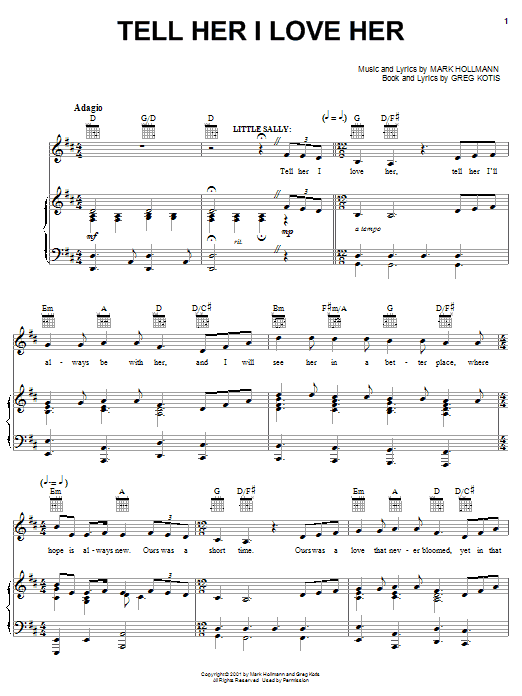 Urinetown (Musical) Tell Her I Love Her sheet music notes and chords. Download Printable PDF.