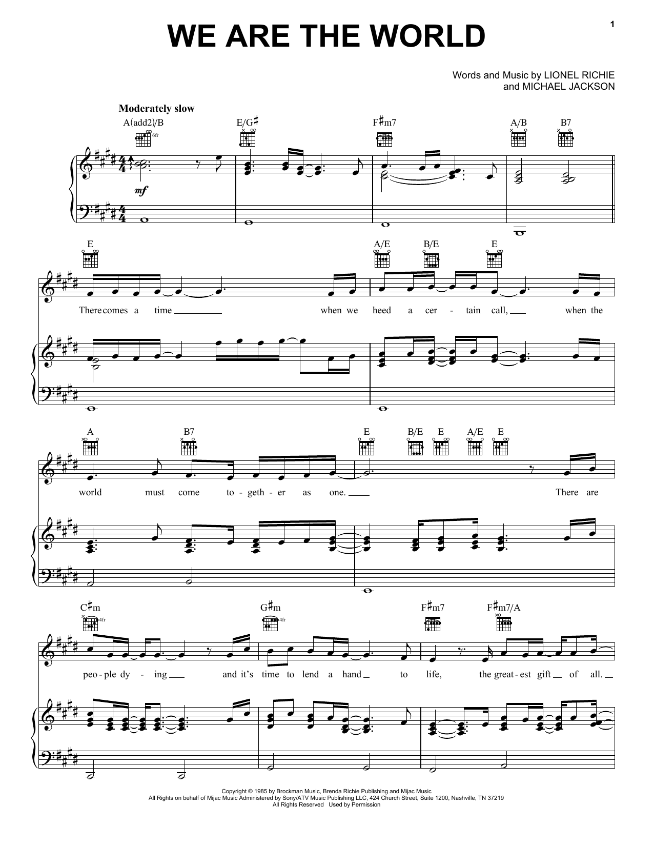 USA For Africa We Are The World sheet music notes and chords. Download Printable PDF.