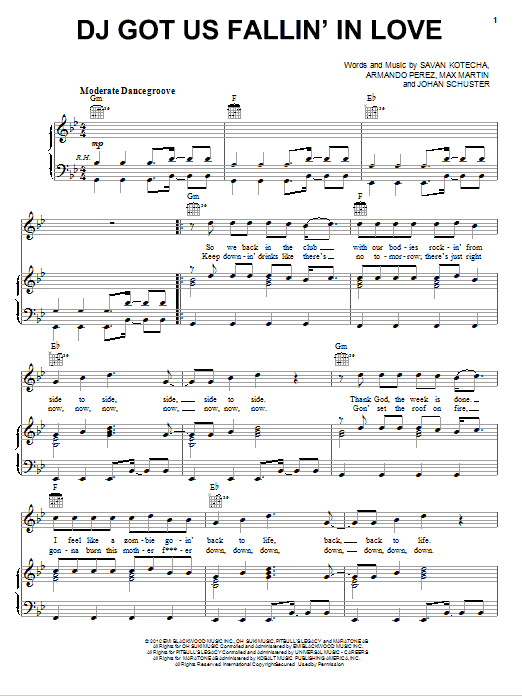 Usher DJ Got Us Fallin' In Love (feat. Pitbull) sheet music notes and chords. Download Printable PDF.