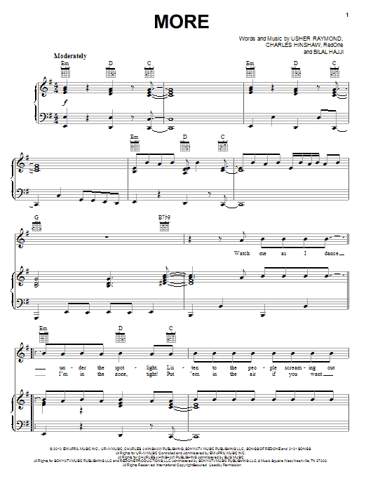 Usher More sheet music notes and chords arranged for Piano, Vocal & Guitar Chords