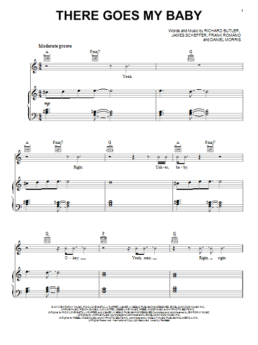 Learn to play Usher There Goes My Baby sheet music for Piano, Vocal & Guitar Chords (Right-Hand Melody) in minutes. Price: 7.8900$ Usher There Goes My Baby sheet music notes and chords arranged for Piano, Vocal & Guitar Chords (Right-Hand Melody)