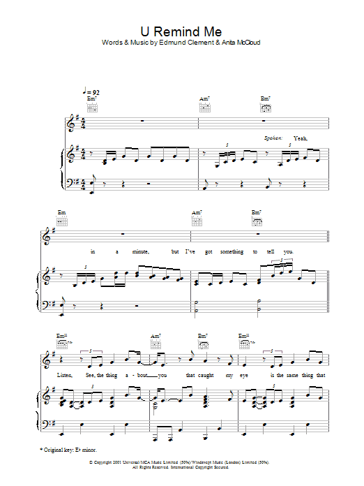 Usher U Remind Me sheet music notes and chords. Download Printable PDF.