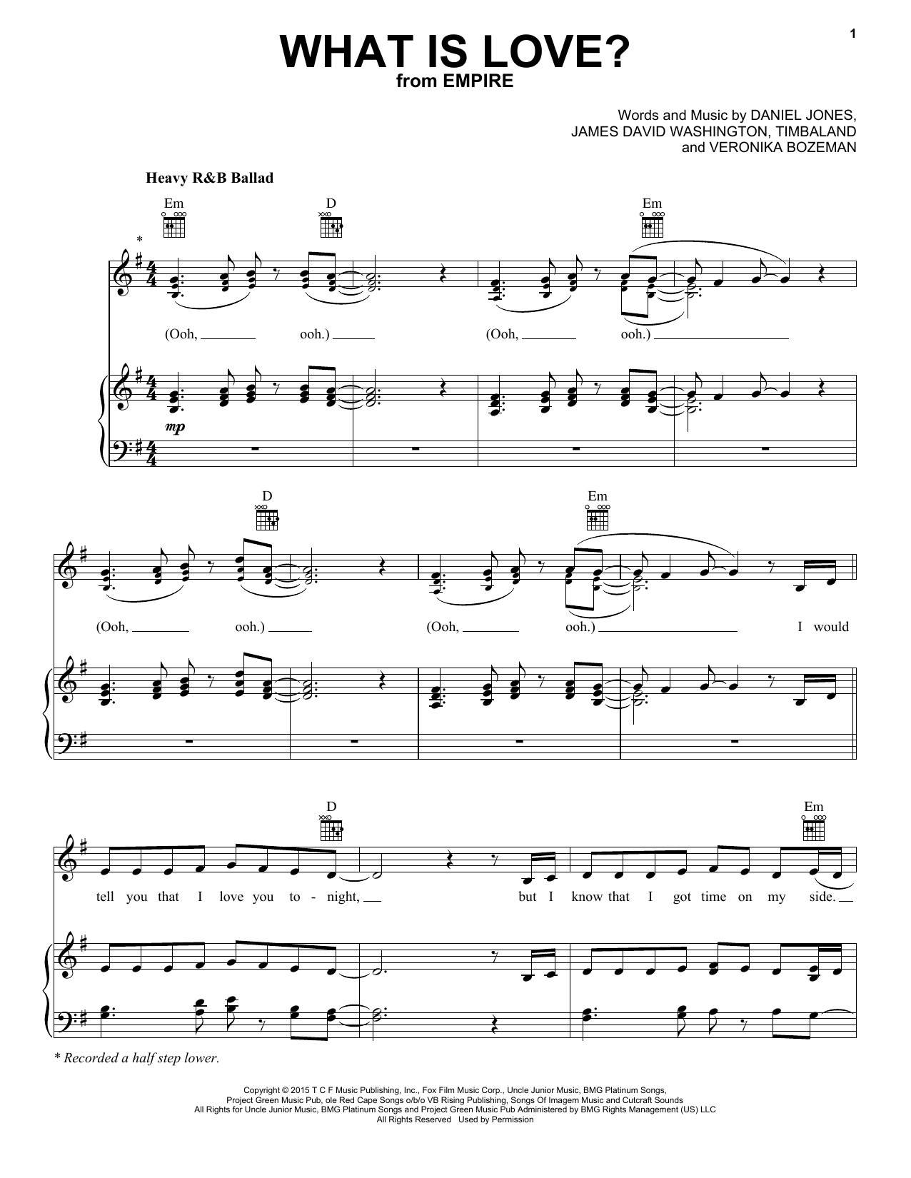 Learn to play V/Veronika Bozeman What Is Love sheet music for Piano, Vocal & Guitar Chords (Right-Hand Melody) in minutes. Price: 7.8900$ V/Veronika Bozeman What Is Love sheet music notes and chords arranged for Piano, Vocal & Guitar Chords (Right-Hand Melody)