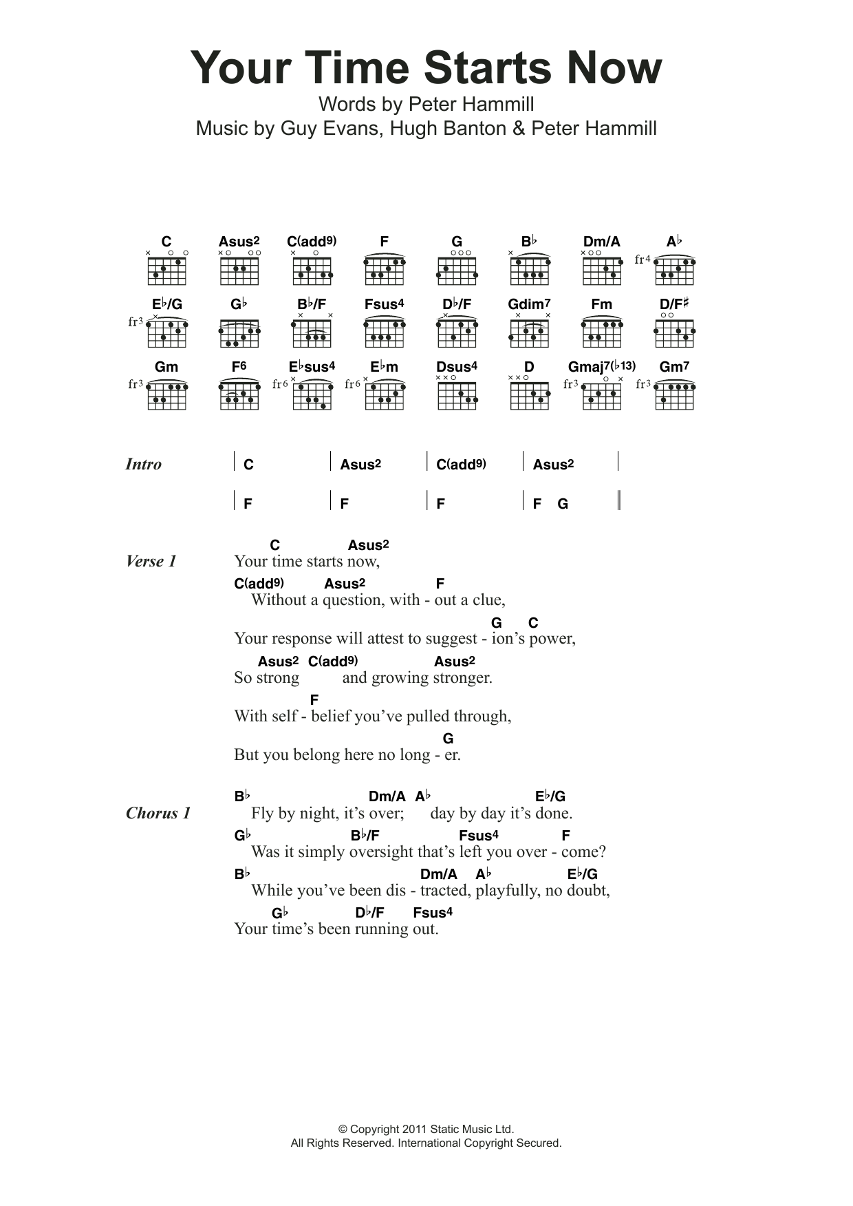 Van der Graaf Generator Your Time Starts Now sheet music notes and chords. Download Printable PDF.