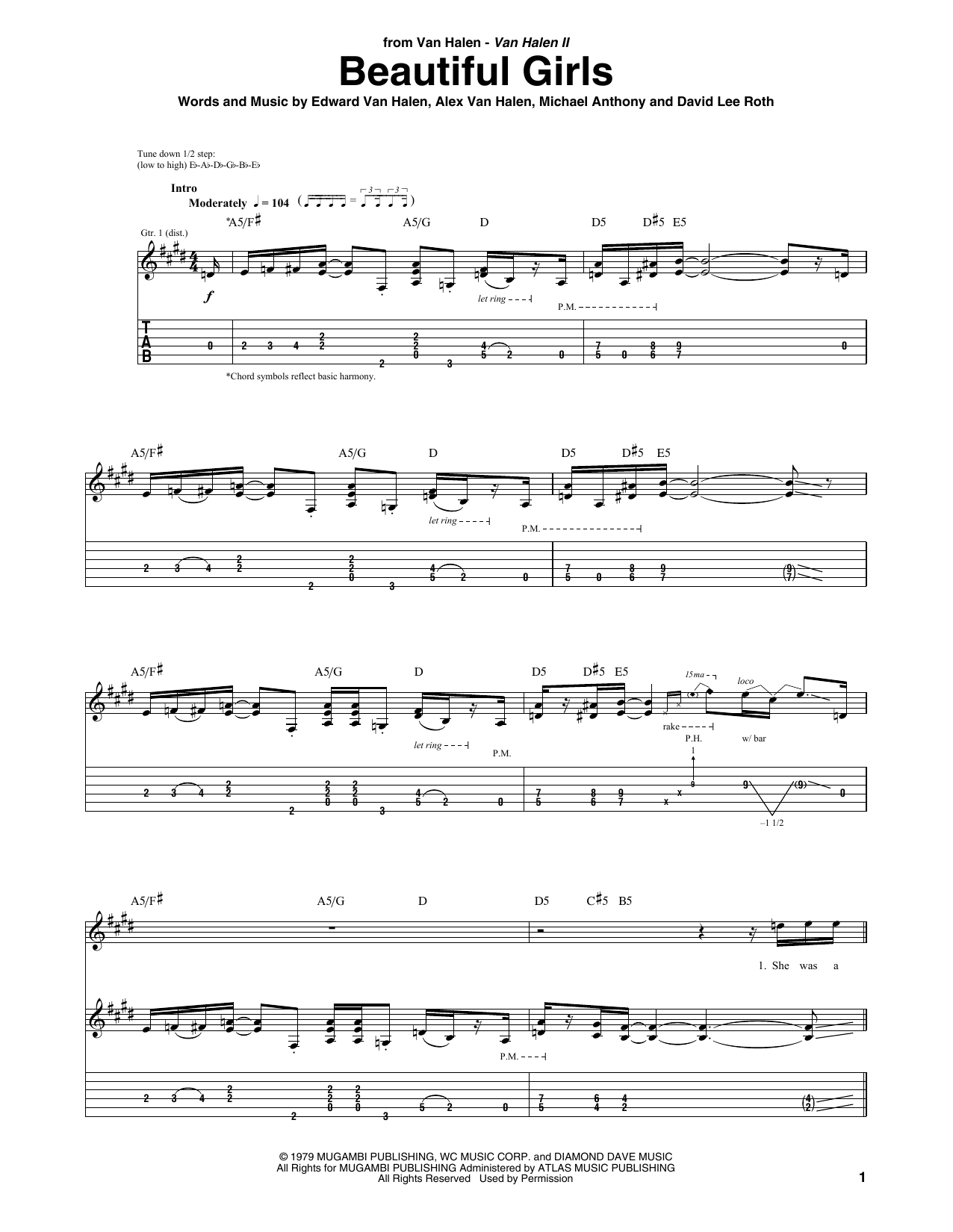 Van Halen Beautiful Girls sheet music notes and chords. Download Printable PDF.