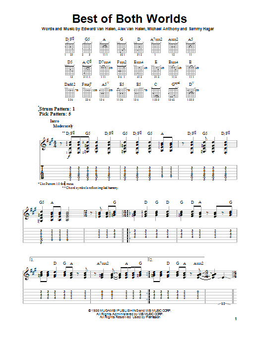 Van Halen Best Of Both Worlds sheet music notes and chords. Download Printable PDF.