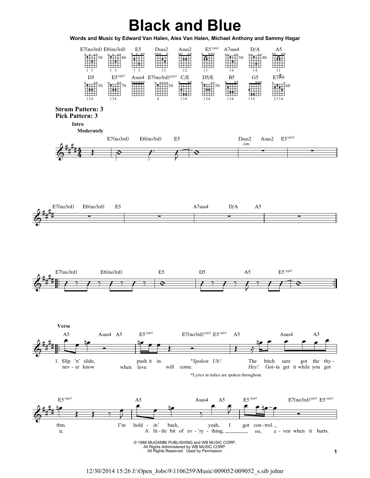 Van Halen Black And Blue sheet music notes and chords. Download Printable PDF.