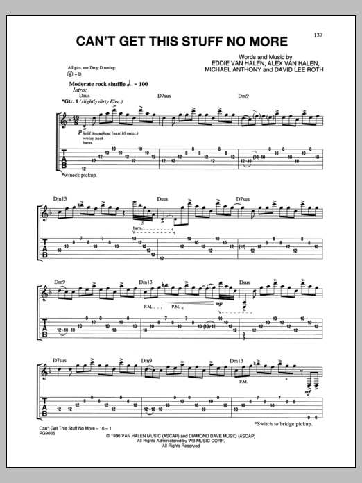 Van Halen Can't Get This Stuff No More sheet music notes and chords. Download Printable PDF.