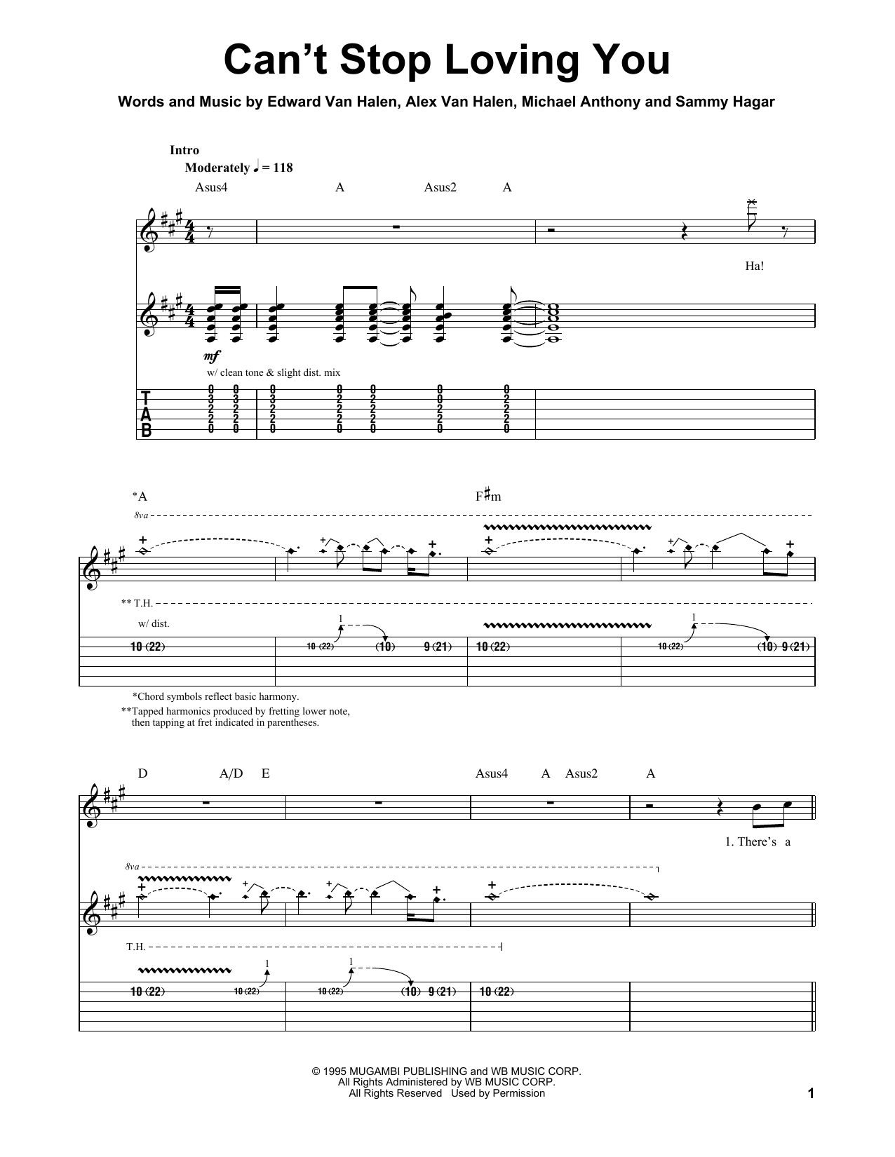 Van Halen Can't Stop Loving You sheet music notes and chords. Download Printable PDF.