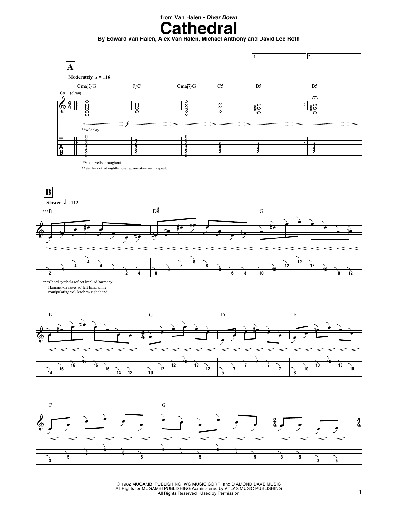 Van Halen Cathedral sheet music notes and chords. Download Printable PDF.