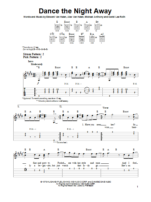 Van Halen Dance The Night Away sheet music notes and chords. Download Printable PDF.