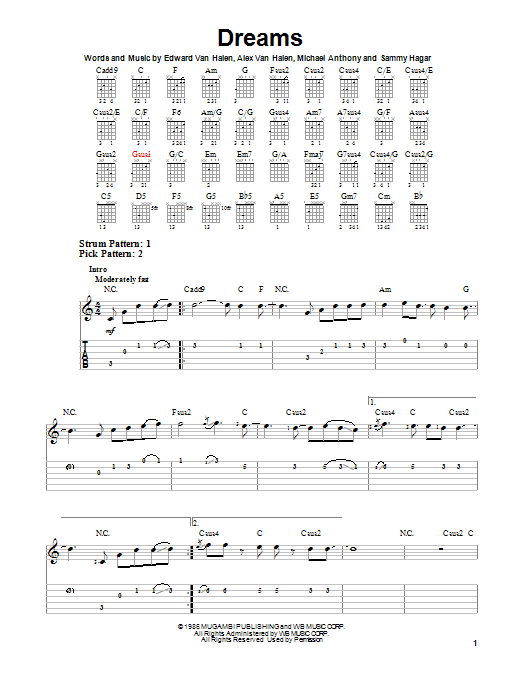 Van Halen Dreams sheet music notes and chords. Download Printable PDF.