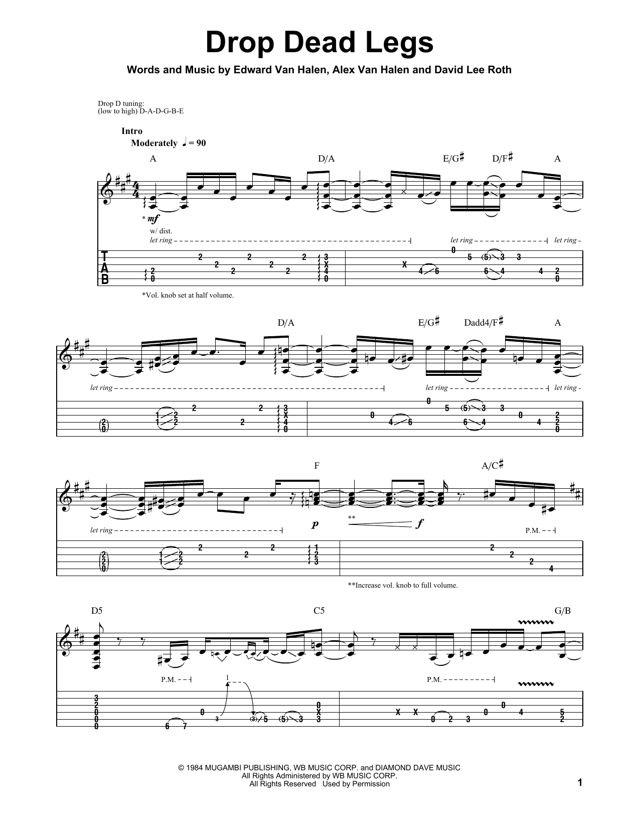 Van Halen Drop Dead Legs sheet music notes and chords. Download Printable PDF.