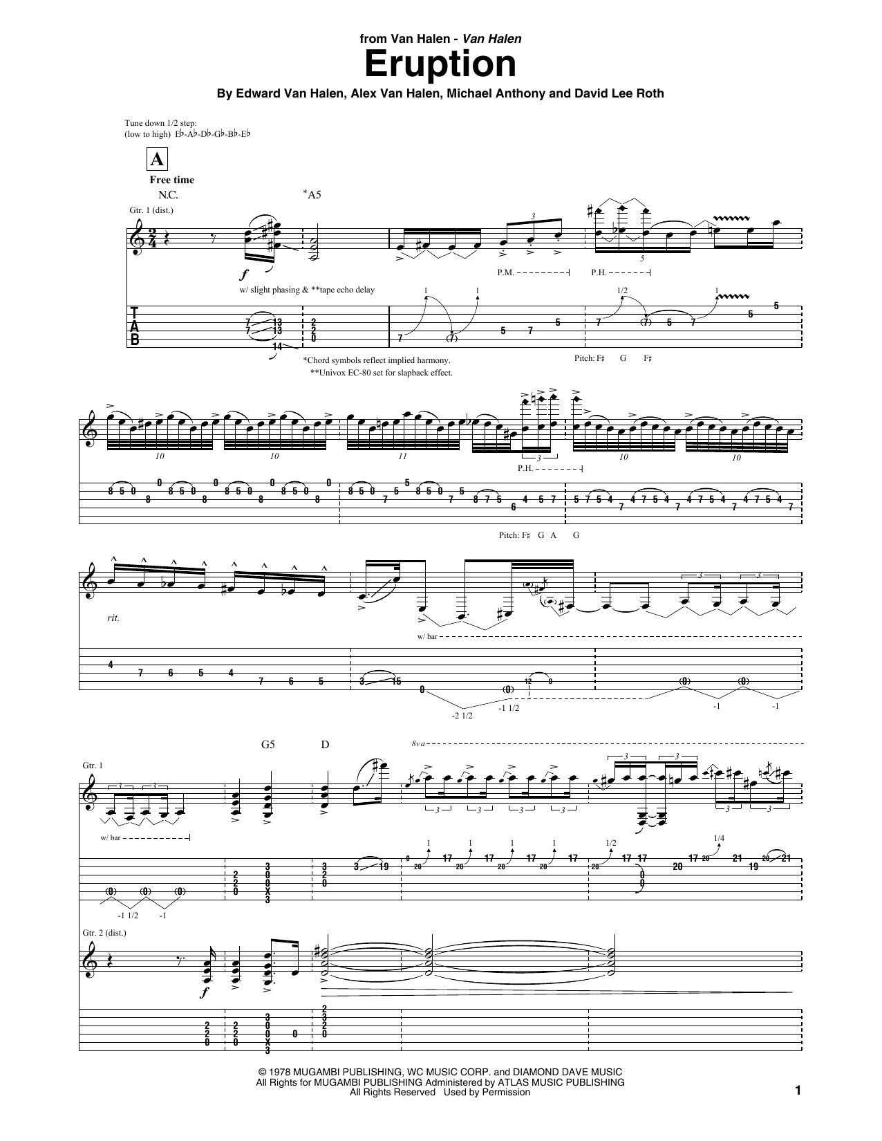 Van Halen Eruption sheet music notes and chords. Download Printable PDF.