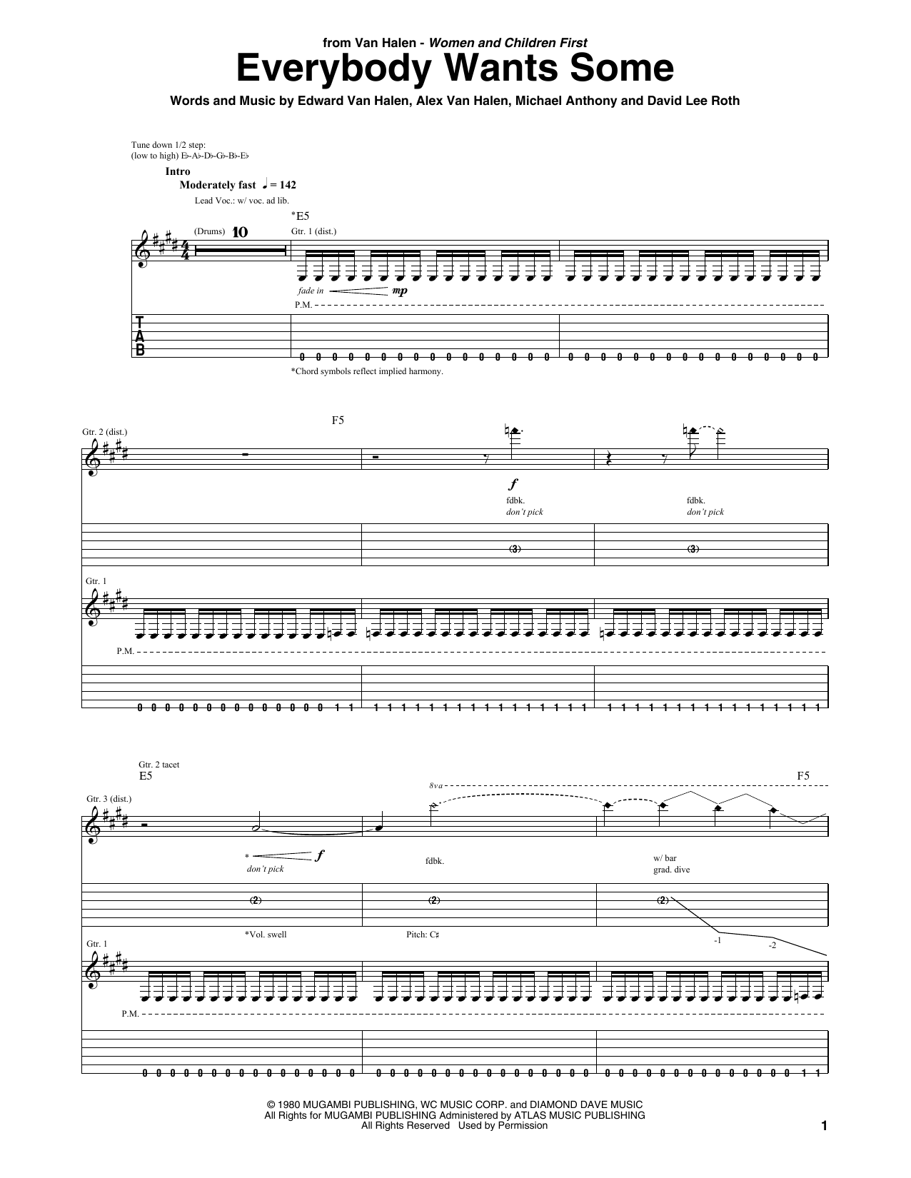 Learn to play Van Halen Everybody Wants Some sheet music for Guitar Tab in minutes. Price: 7.8900$ Van Halen Everybody Wants Some sheet music notes and chords arranged for Guitar Tab