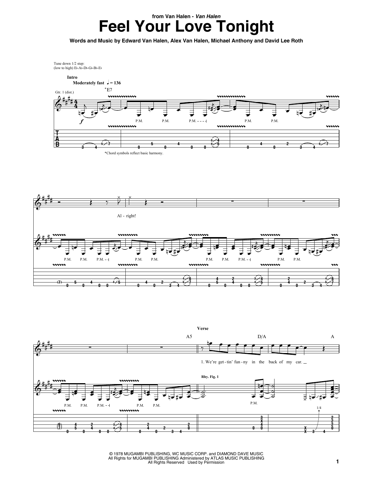 Van Halen Feel Your Love Tonight sheet music notes and chords. Download Printable PDF.